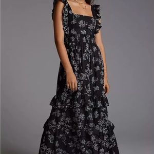 Anthropologie Embroidered Floral Maxi Dress Size XS